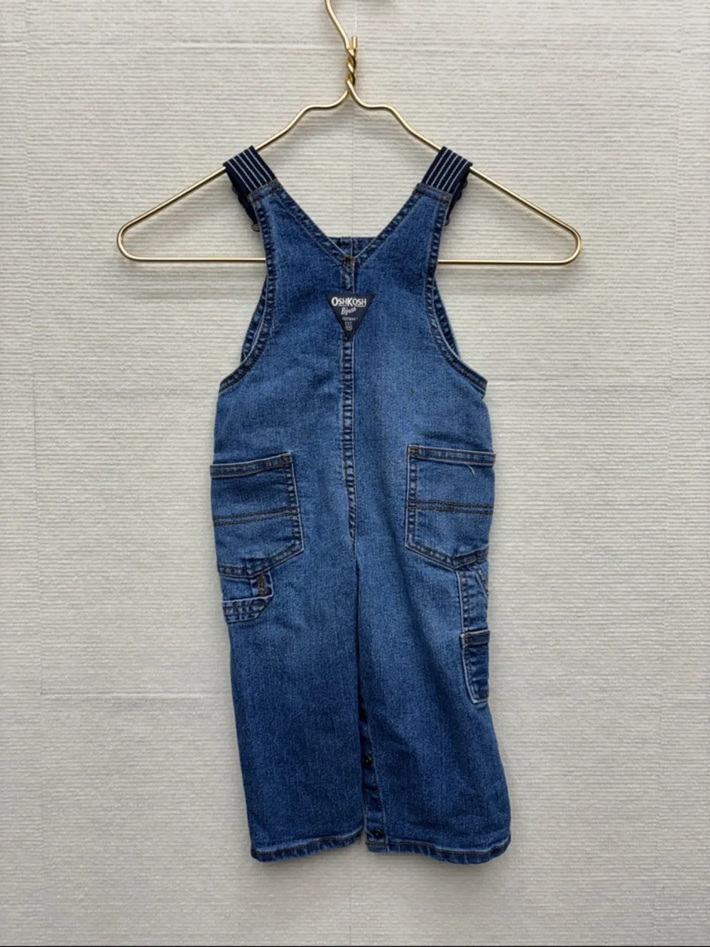 OshKosh B'gosh Dark Blue Denim Overalls with Striped Straps 18M